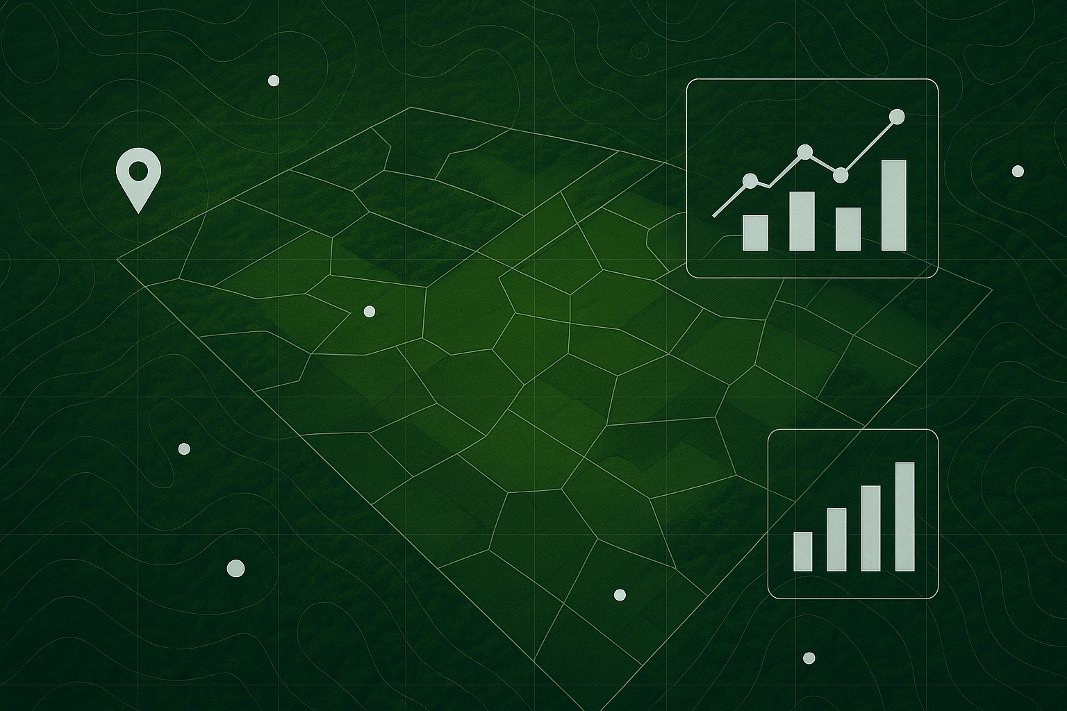 Forest canopy with topographical contour lines and data visualization