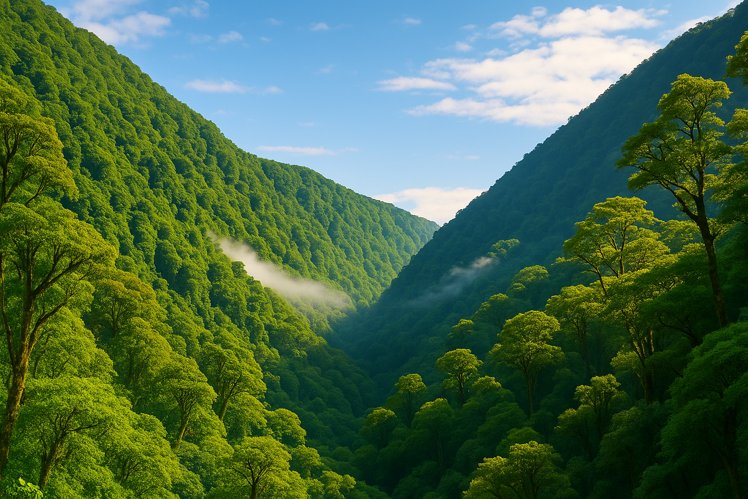 Lush forest canopy with sunlight filtering through